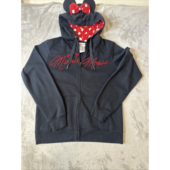 Women’s Disney Parks Minnie mouse Full Zip hoodie black red white Drawstring XL - Picture 6 of 13